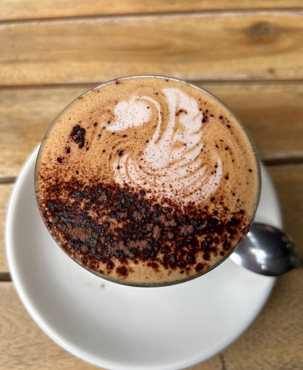 Cappuccino with latte art at The Counter Petersham